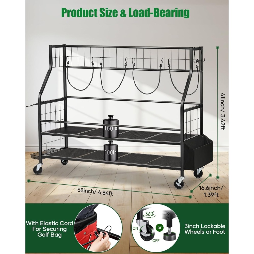 Golf Equipment Garage Organizer - 골프백 보관 랙 바퀴 달린 차고
