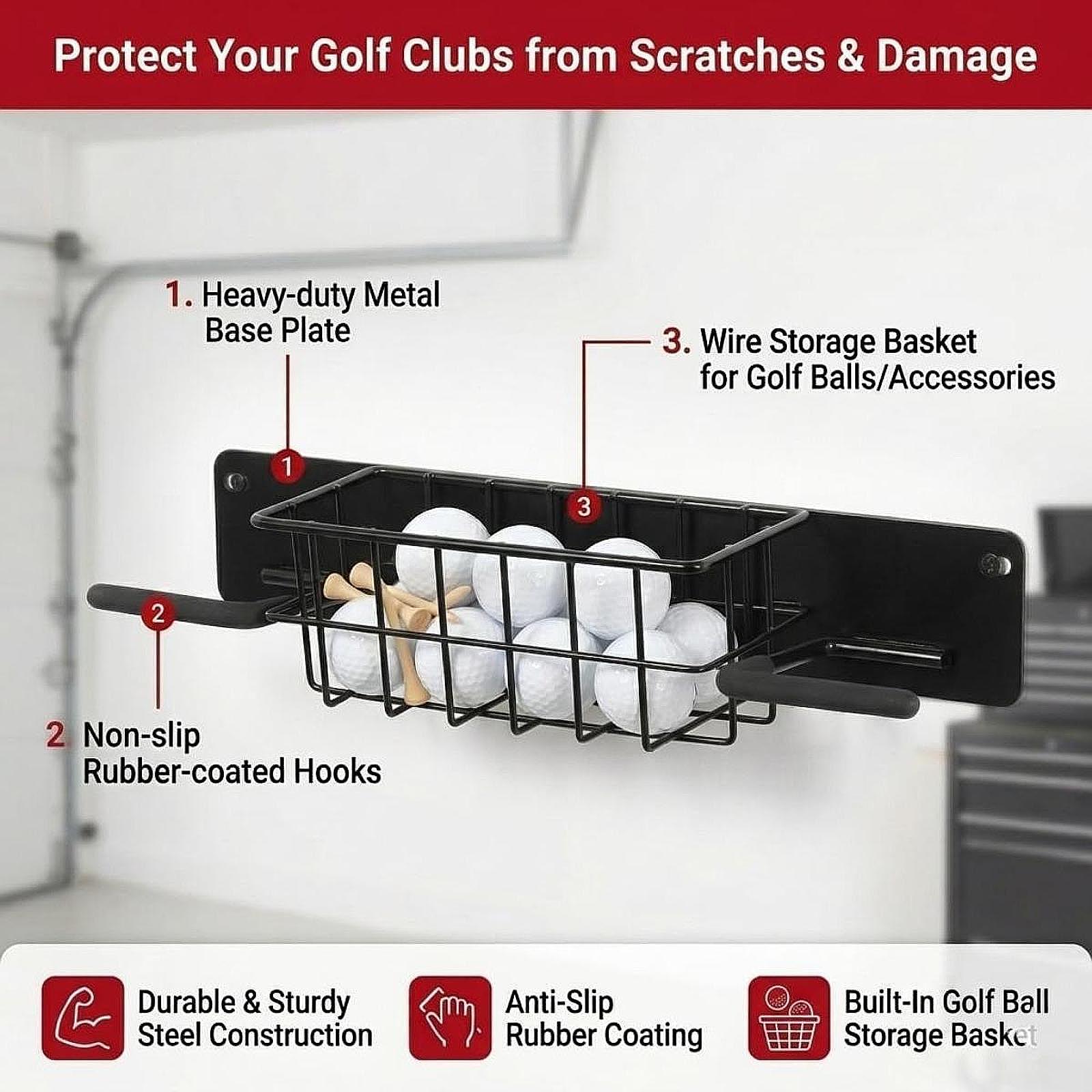 Golf Equipment Garage Organizer - 공간 절약형 골프 장비 벽걸이형 메탈