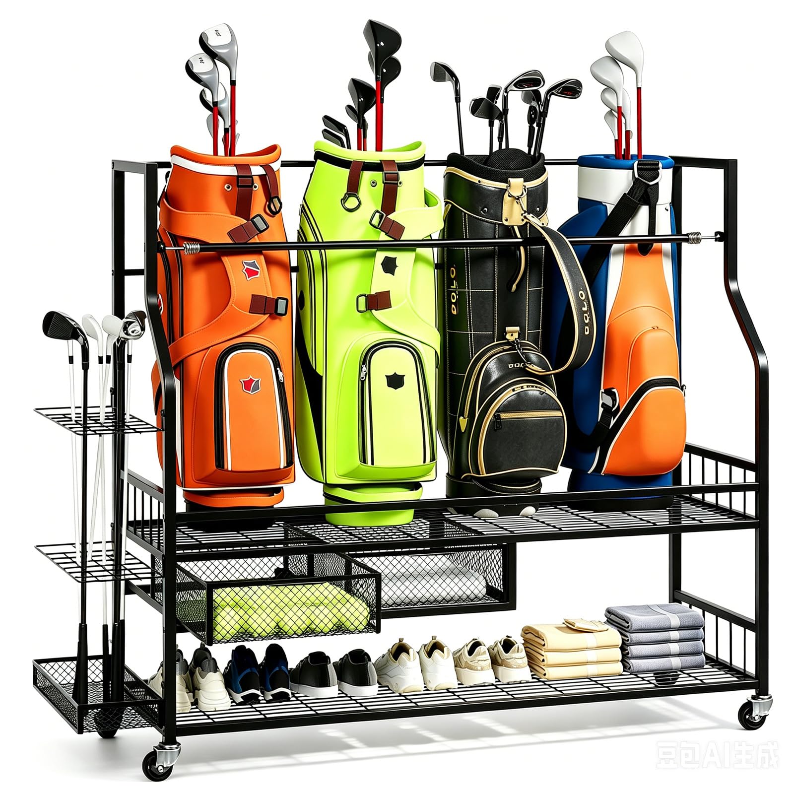 Golf Equipment Garage Organizer - 차고용 골프백 보관 정리함, 잠금식 바퀴가