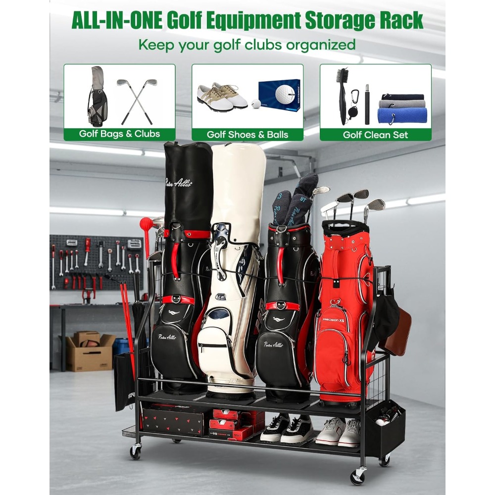 골프백 보관 랙 바퀴 달린 차고 정리대 골프 클럽 공  - Golf Equipment Garage Organizer 리뷰 및 가격