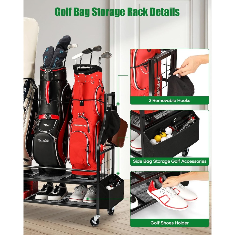 골프백 보관 랙 바퀴 달린 차고 정리대 골프 클럽 공  - Golf Equipment Garage Organizer 리뷰 및 가격