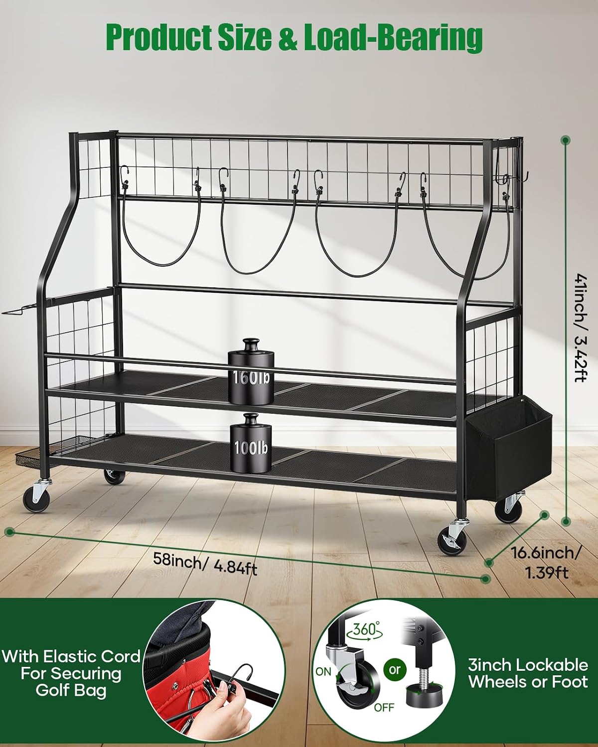 금속 골프백 보관함 대형 롤링 골프백 스탠드 홀더 유틸 - Golf Equipment Garage Organizer 리뷰 및 가격