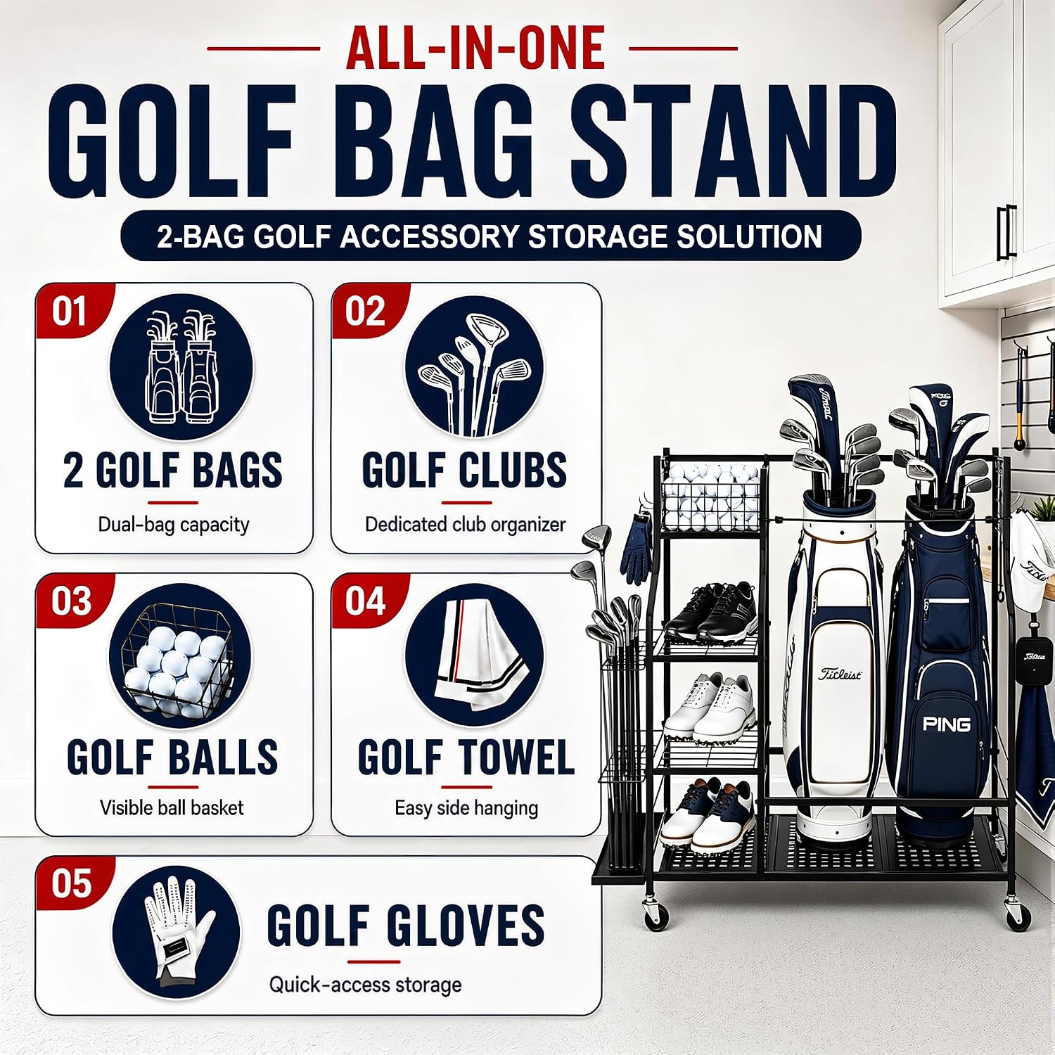 캐스터 휠이 있는 차고용 헤비듀티 골프백 보관 랙, 대 - Golf Equipment Garage Organizer 리뷰 및 가격