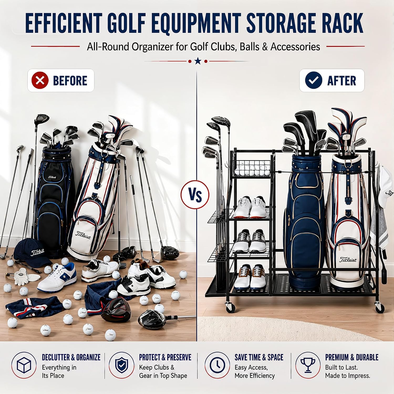 캐스터 휠이 있는 차고용 헤비듀티 골프백 보관 랙, 대 - Golf Equipment Garage Organizer 리뷰 및 가격