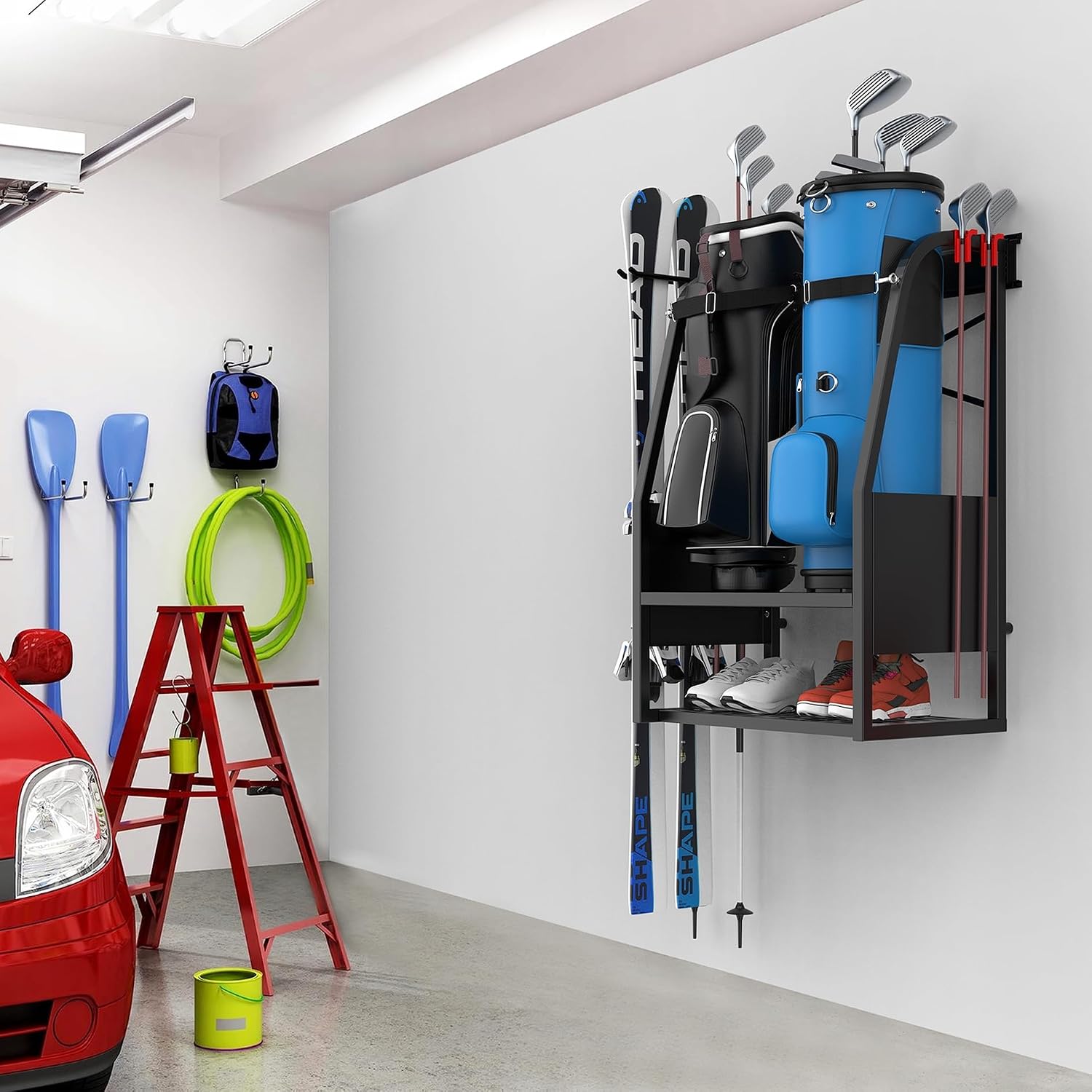 벽걸이형 골프백 정리대, 헤비듀티 이중 골프백 보관 랙 - Golf Equipment Garage Organizer 리뷰 및 가격