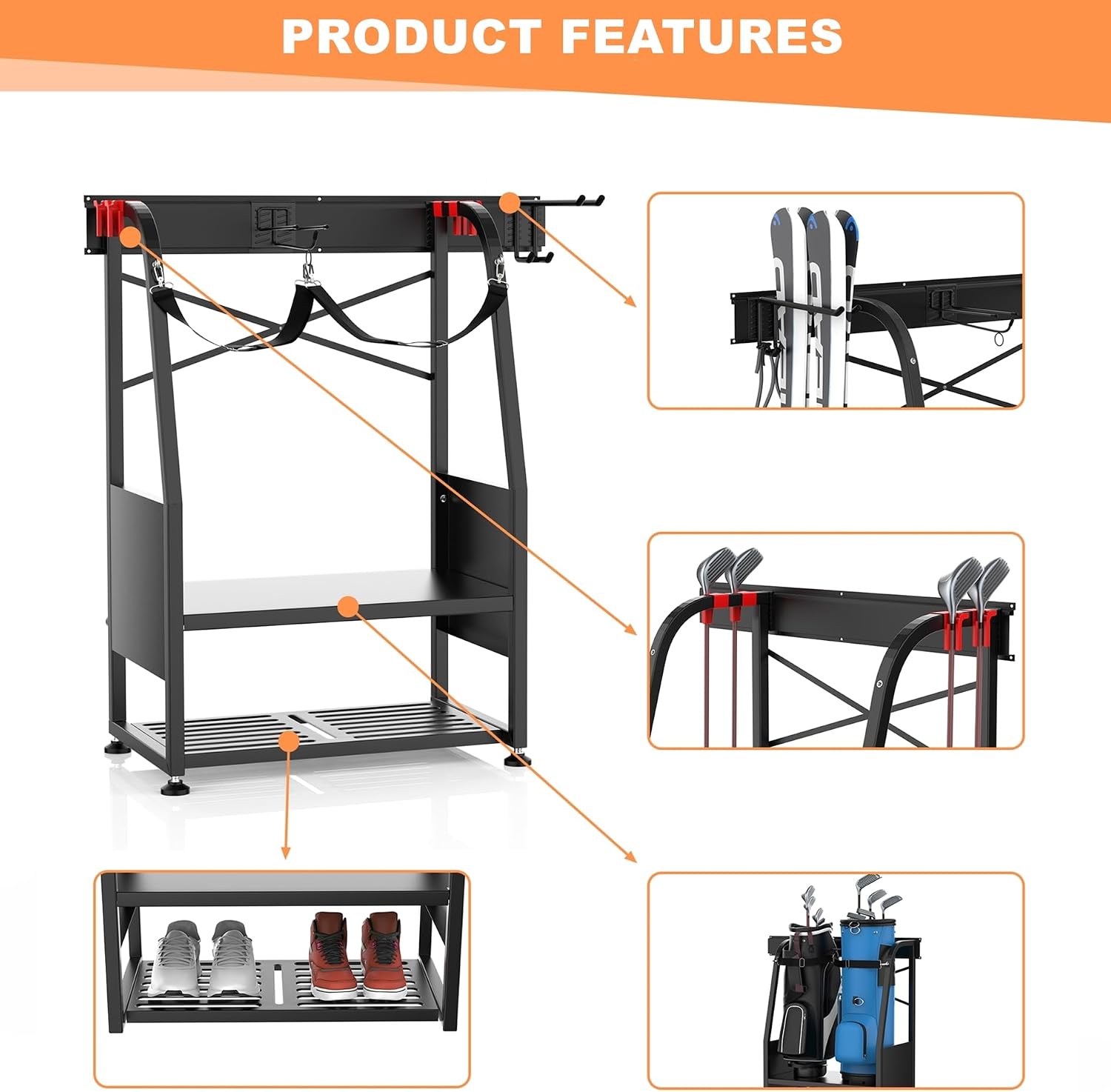벽걸이형 골프백 정리대, 헤비듀티 이중 골프백 보관 랙 - Golf Equipment Garage Organizer 리뷰 및 가격