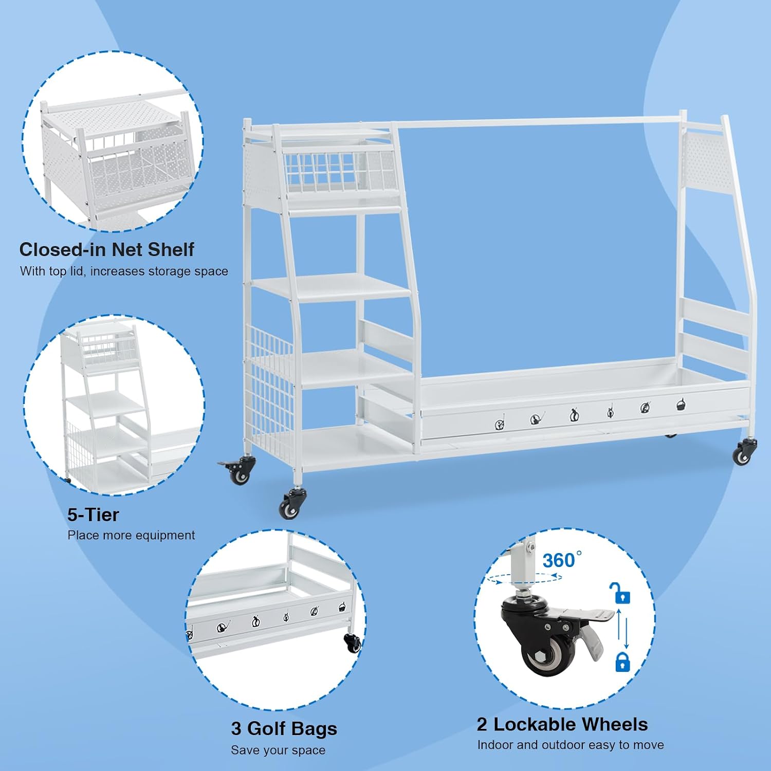 금속 골프백 보관함 정리대 롤링 골프백 스탠드 홀더 헤 - Golf Equipment Garage Organizer 리뷰 및 가격