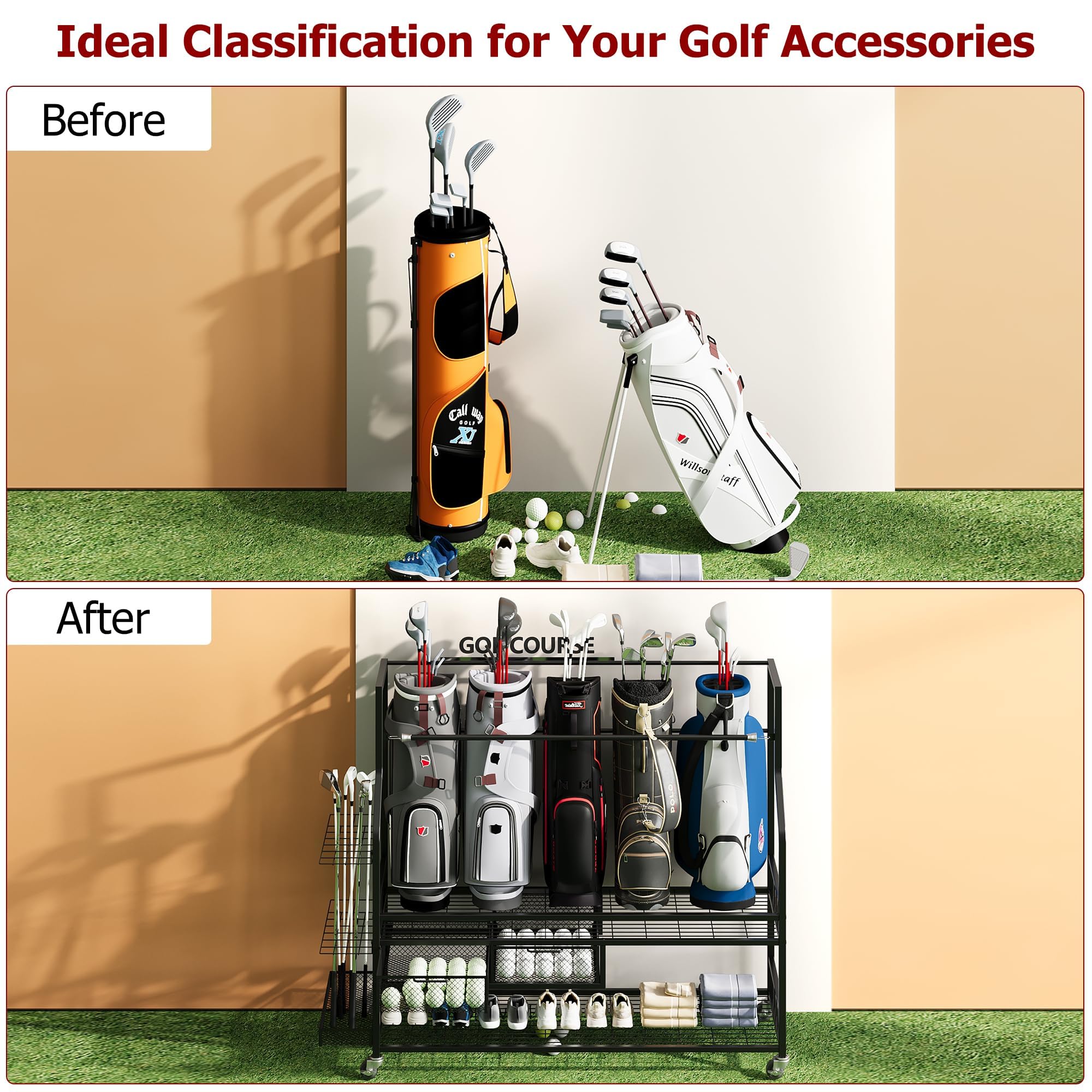 차고용 골프백 보관 정리함, 잠금식 바퀴가 달린 튼튼한 - Golf Equipment Garage Organizer 리뷰 및 가격