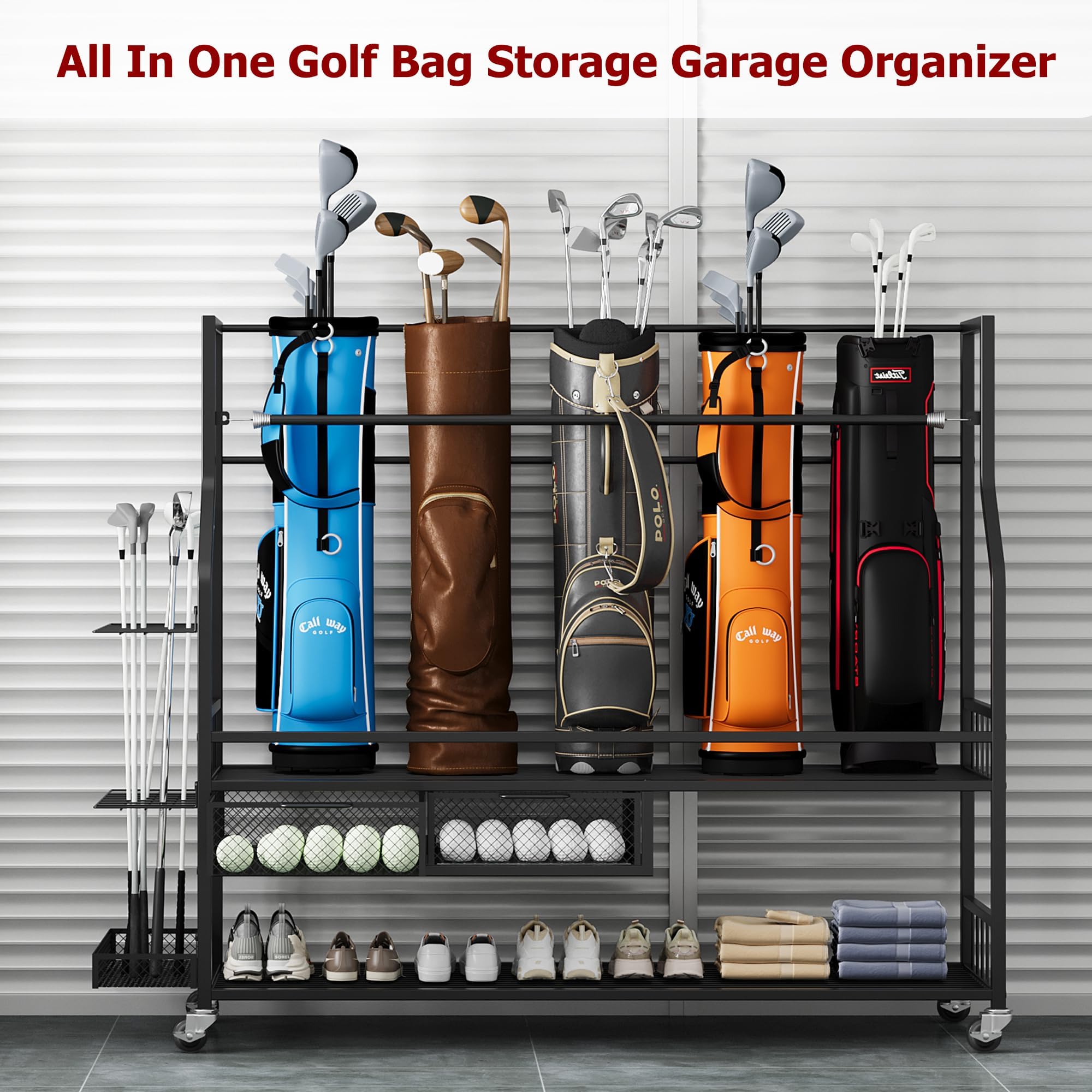 차고용 골프백 보관 정리함, 잠금식 바퀴가 달린 튼튼한 - Golf Equipment Garage Organizer 리뷰 및 가격