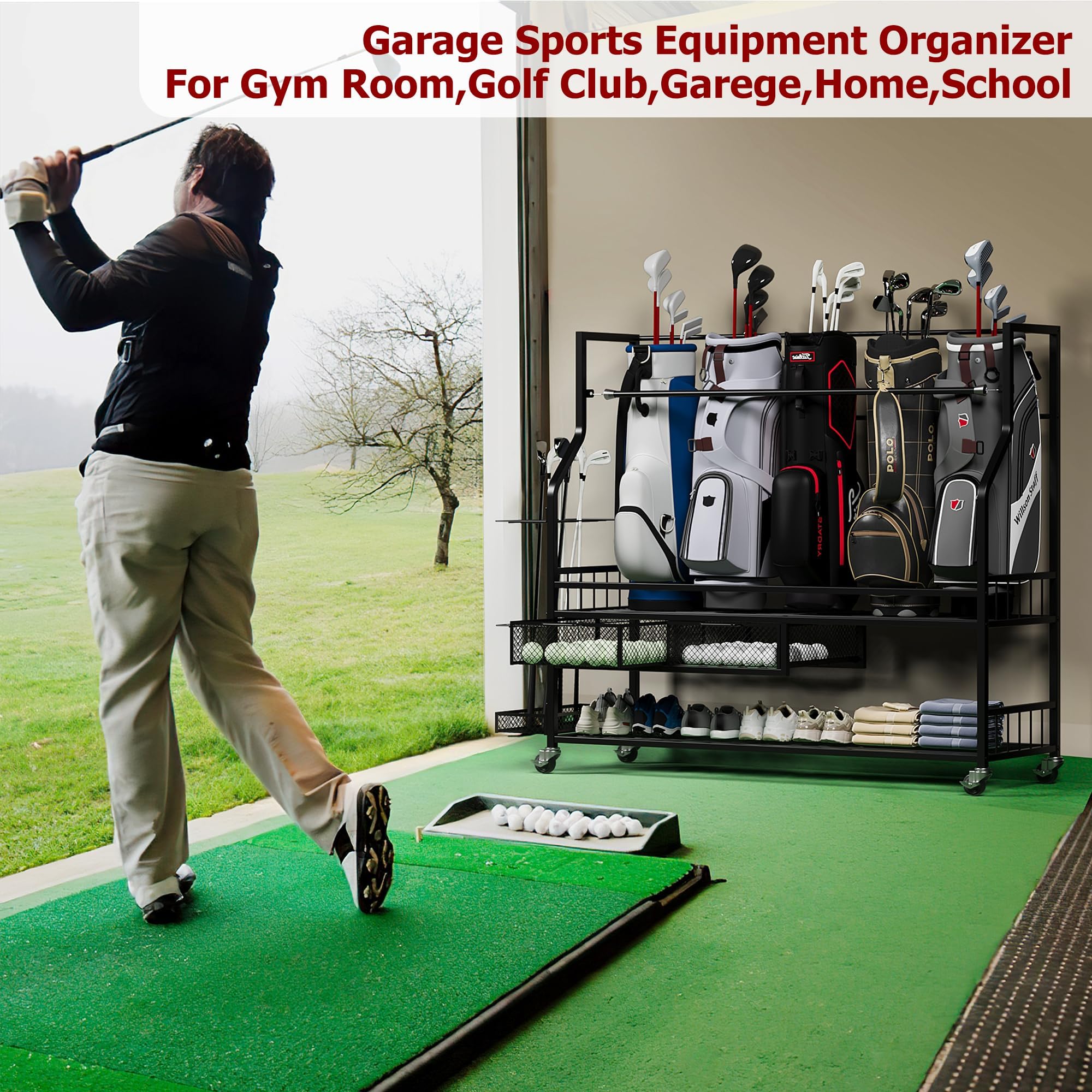 차고용 골프백 보관 정리함, 잠금식 바퀴가 달린 튼튼한 - Golf Equipment Garage Organizer 리뷰 및 가격